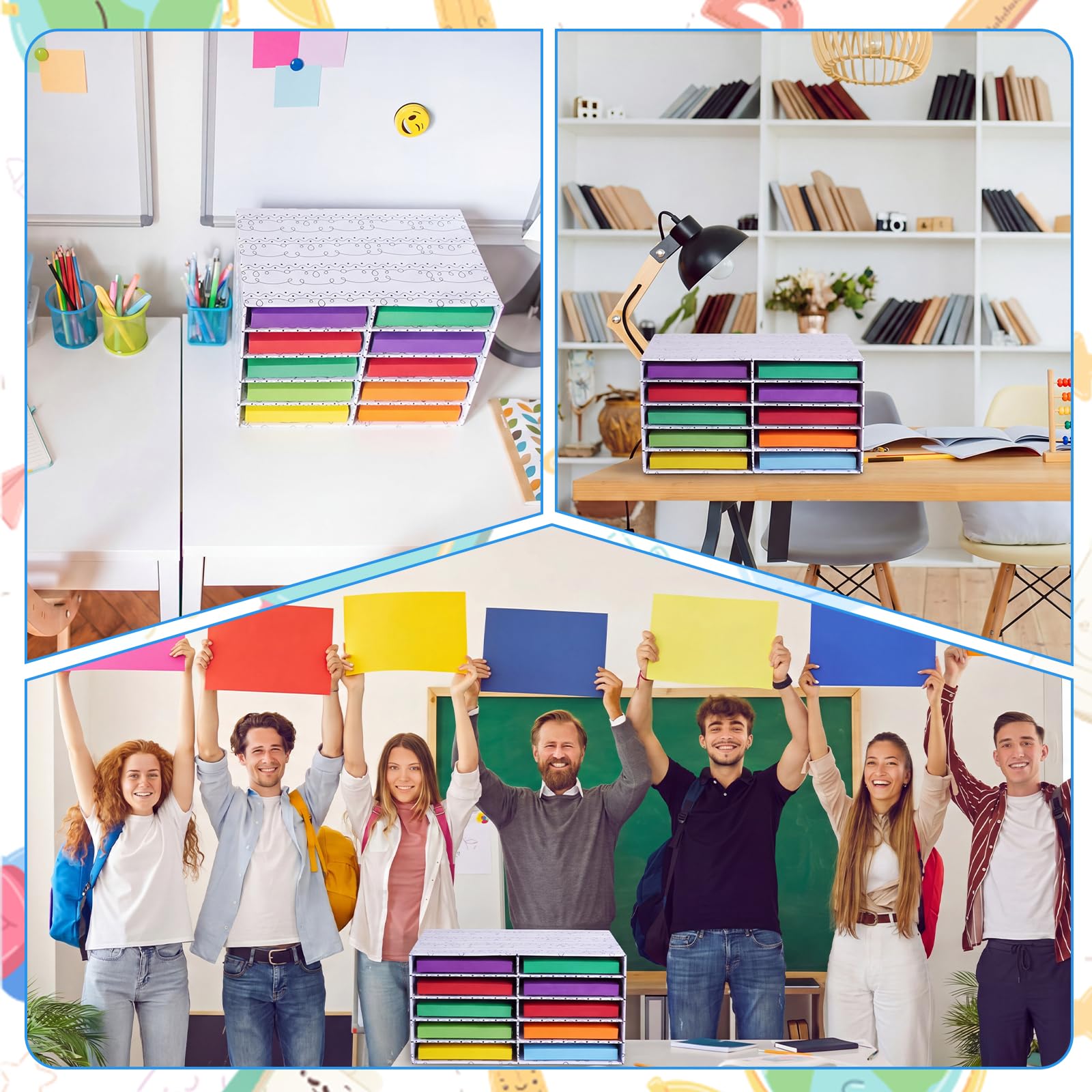 Ripeng 2 Stück Klassenzimmer Papieraufbewahrung Organizer Konstruktion Schnörkel und Punkte Papieraufbewahrung Desktop Briefkasten Aktenordner Literatur Karton Organizer für Home Office Schule, 50 x