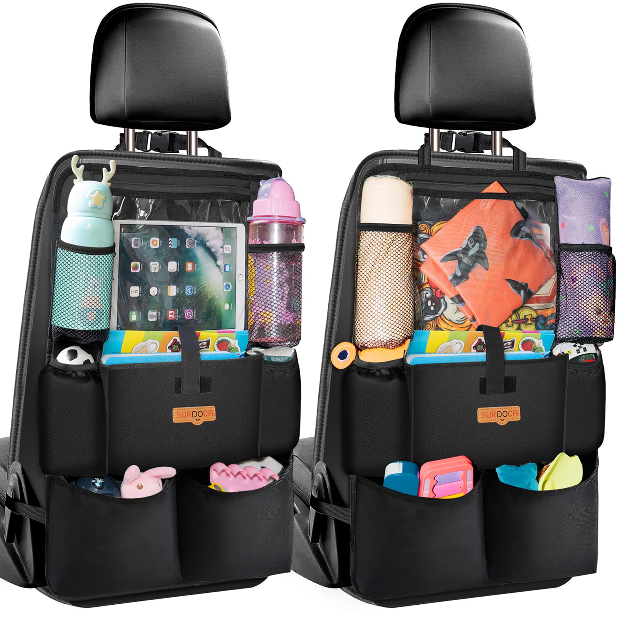SURDOCA Rücksitz Organizer Kinder - 5th Generation Auto Organizer mit 11-Zoll-Tablet-Halter - Kofferraum Organizer, Rückenlehnenschutz Auto