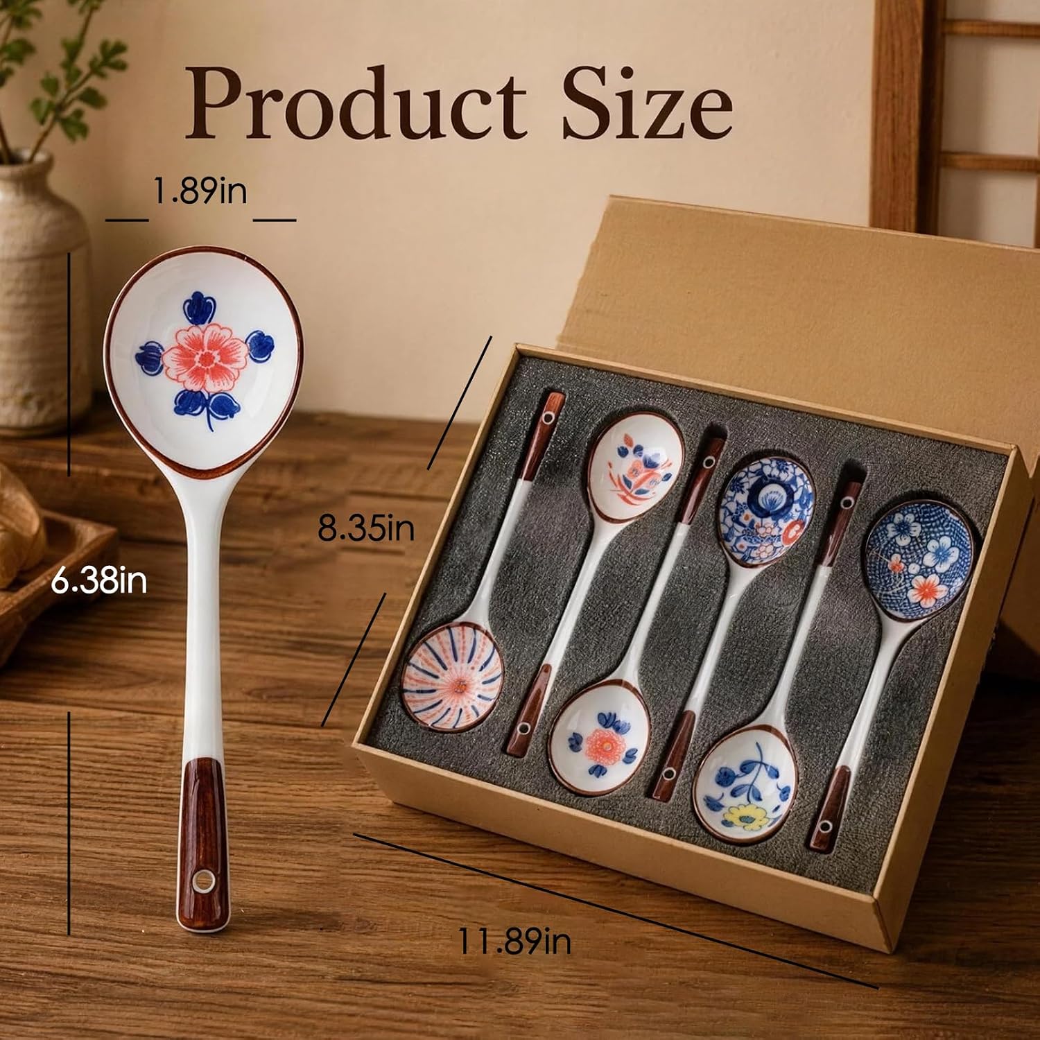 6Pcs Asian Soup Spoons Set, Ceramic Japanese Ramen Spoons for Home Kitchen