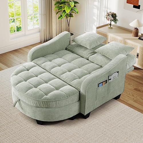 Miniatura 6 de Silla Chaise Lounge de Interior, Silla de Sofá de Chenilla de Gran Tamaño con Otomana de Almacenamiento y Respaldo Ajustable, Sofá Biplaza Cian