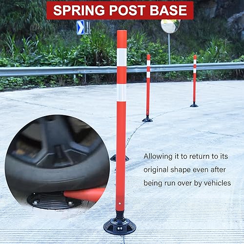 Miniatura 4 de OrangeStar Paquete de 8 conos de delineador de 48 pulgadas, conos de seguridad de tráfico de resorte naranja con base fija para seguridad vial,