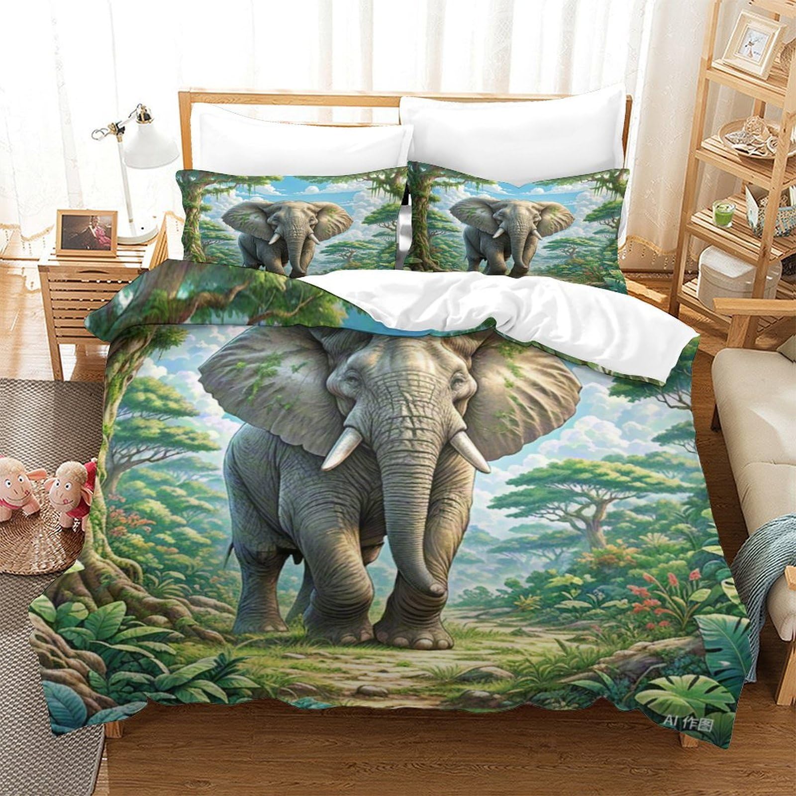 Parure de lit éléphant africain en microfibre douce 260x220