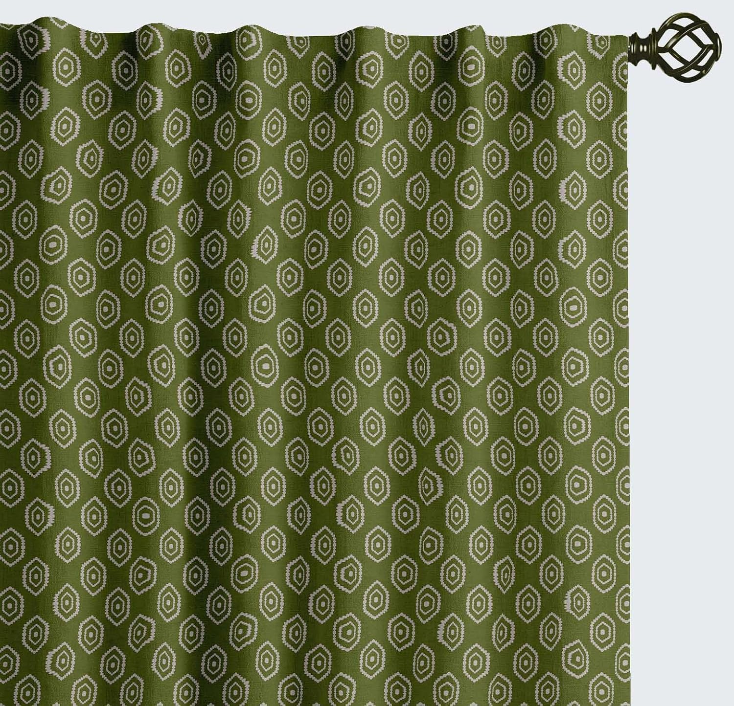 Cotton Curtains for Windows - 3-in-1 Rod Pocket/Back Tab Short Window Drapes - Light Filtering Cotton Canvas Panels - Set of 2, 52"x63" - Geometric Print (Green)