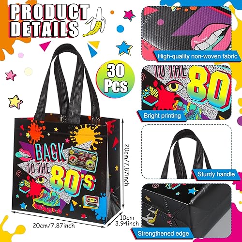 Miniatura 2 de Blosssound 30 bolsas de recuerdo de fiesta de los años 80 a granel no tejidas de vuelta a los 80, bolsas de regalo de hip hop, golosinas para