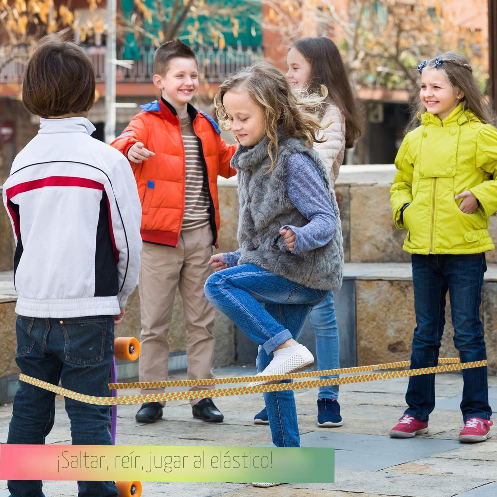 DealKits Gummitwist - Juego de cuerda de saltar para niños, goma de goma, 4 m, con instrucciones, juego de jardín, juego de pausa, regalo de escolarización para niñas y niños