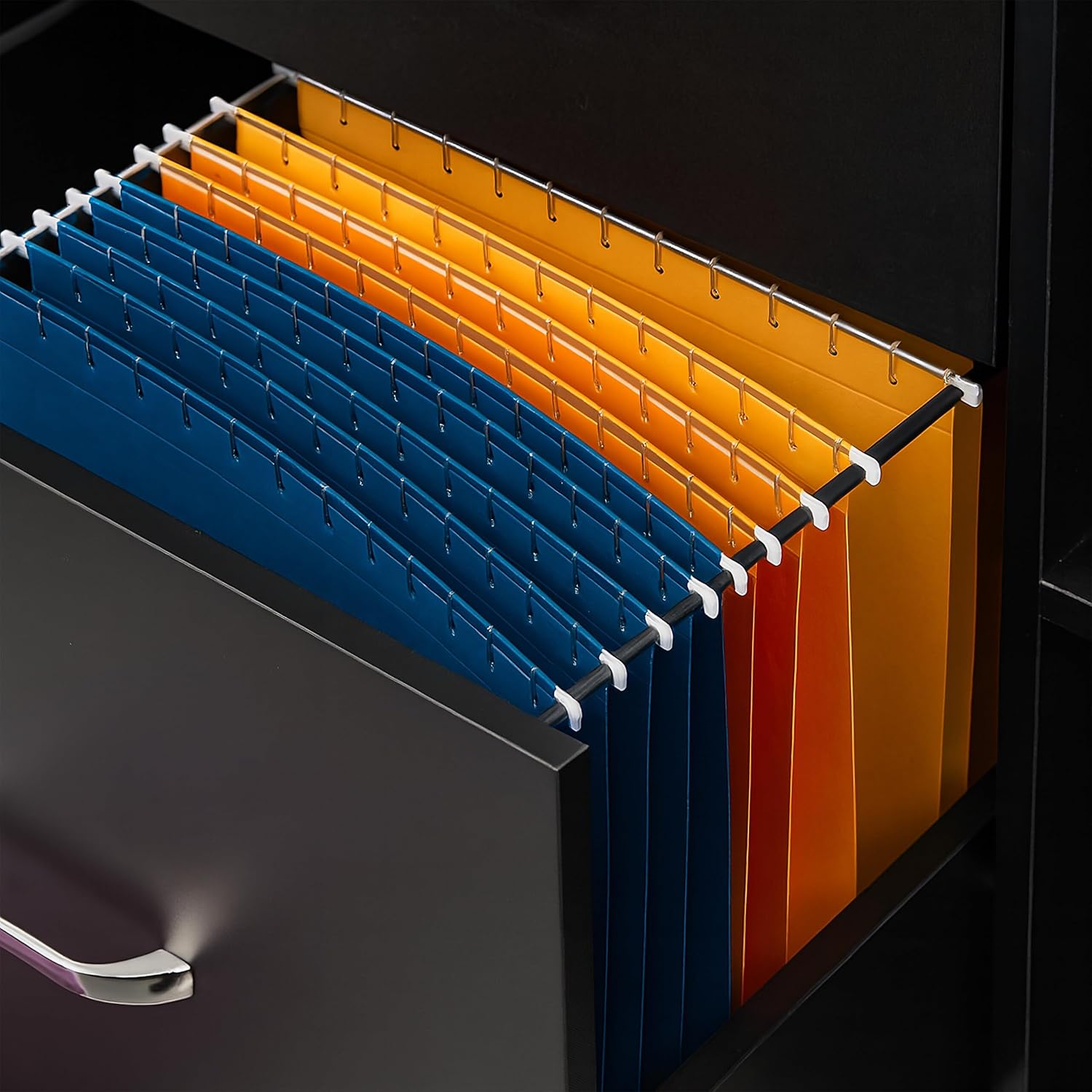 Rolling Container, 3 Drawers, 2 Compartments, Hanging Files, H x W x D: 66 x 80 x 40 cm, Lockable Filing Cabinet, Black