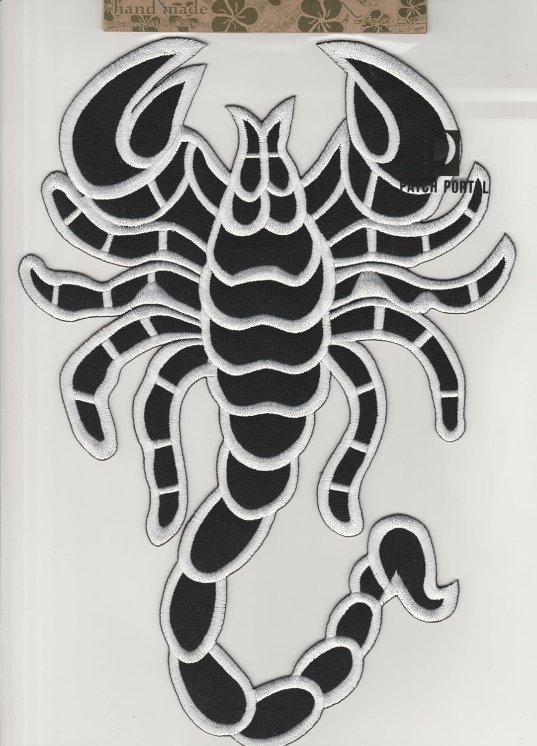 Black and White Scorpion Patch 8x11 Inch, XL Large Embroidered Iron On Applique for Back of Jackets, Biker DIY Fashion Decor