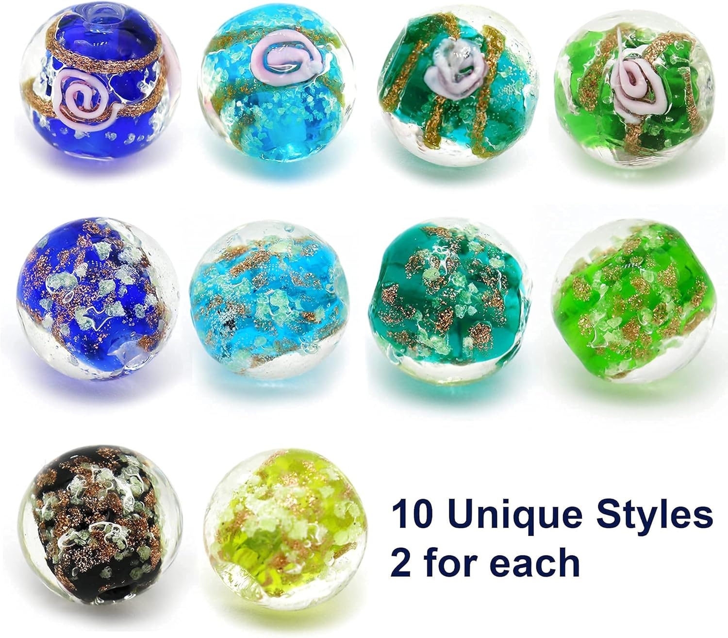 Artsy Crafts 20 Pcs Assorted Glow in The Dark Firefly Beads 12mm European Lampwork Luminous Glass Beads for Jewelry Making Charm Bracelet Necklace Earrings Crafts (Blue Series 20pcs)