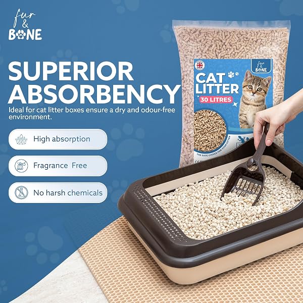 Fur & Bone 1 x 30L Cat Litter - Ultra Absorbent Biodegradable Wooden Pellets, Natural Scent, Odour Control, Soft Bedding for Comfort, Made from Virgin Wood - Unscented - 3
