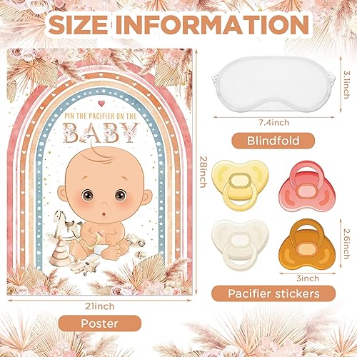 Miniatura 2 de Faccito Pin The Chupete Juego de baby shower, decoración de fiesta de baby shower, incluye póster grande, 24 calcomanías para chupete, juego para