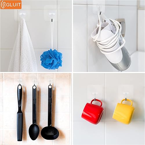 Miniatura 6 de GLUIT Paquete combinado de ganchos adhesivos resistentes, ganchos versátiles para colgar, tamaño mediano, 20 unidades + paquete grande de 18
