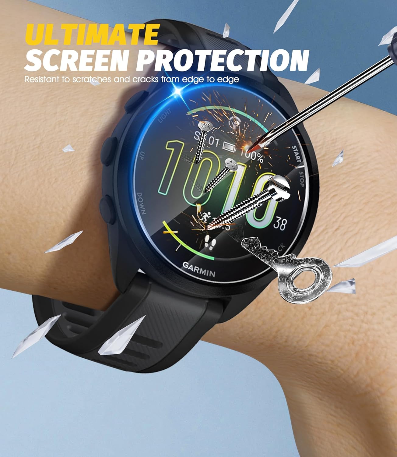 Orzero (3 Pack) Watch Screen Protector Compatible for GRMN Forerunner 165, Tempered Glass with Auto Alignment Tool 9 Hardness HD Anti-Scratch Bubble Free