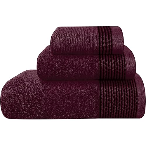 Belizzi Home Ultra Soft 3 Pack Cotton Towel Set, Contains a Bath Towel 28x55 inch, a Hand Towel 16x24 inch & a Wash Coth 12x12 inch, Ideal Everyday use, Compact & Lightweight -Burgundy