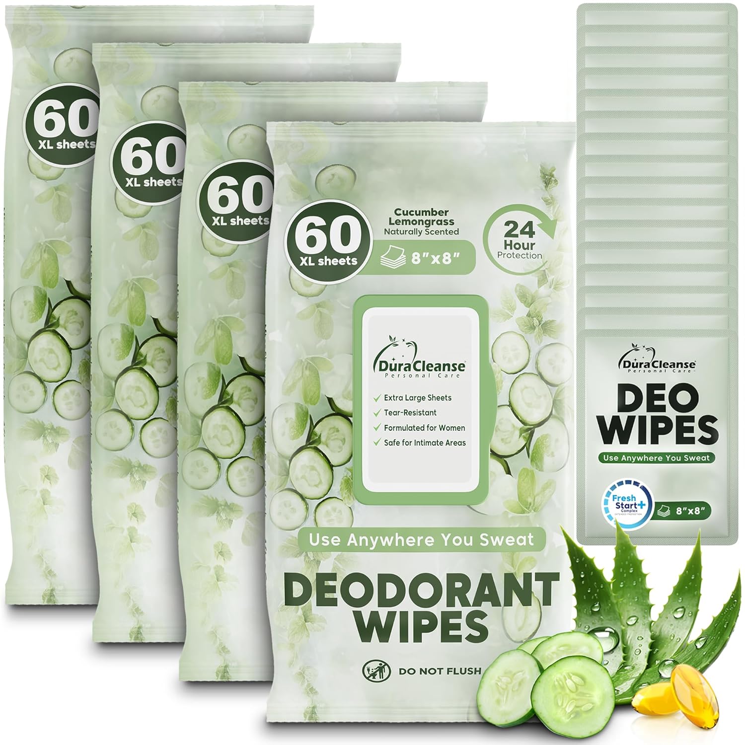 Deodorant Wipes for Men - Freshening Body Towelettes for Post-Workout, Travel, and Daily Deodorizing - On-the-Go Fresh Scent Cleansing Wipes, 240 Count (4 Pack)