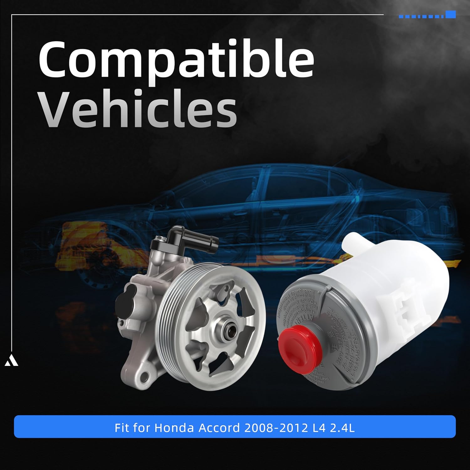 Power Steering Pump with Pulley, with Reservoir, for Honda Accord 2008-2012 2.4L, Power Assist Pump Replace# 56100R40A03 215495 965495 N9900725