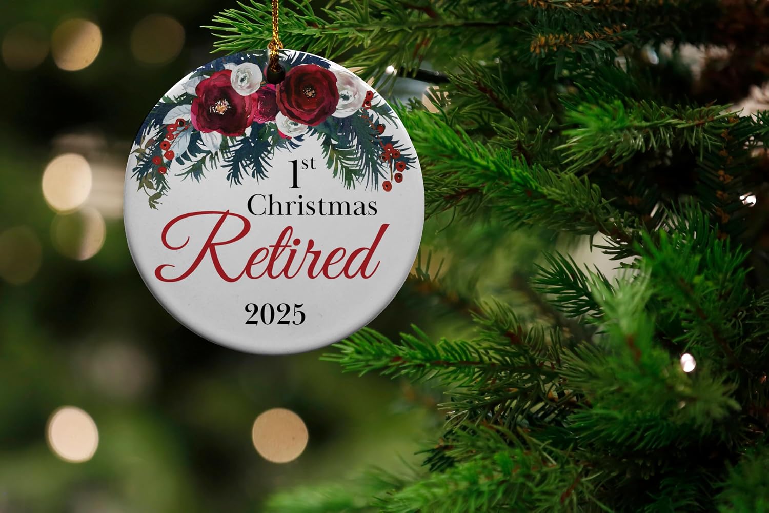 1st Retired Christmas Ceramic Christmas Tree Ornament Collectible Holiday Keepsake 2.875" Round Ornament in Decorative Gift Box with Bow- Perfect Retirement Gifts for Women or Men! image 2