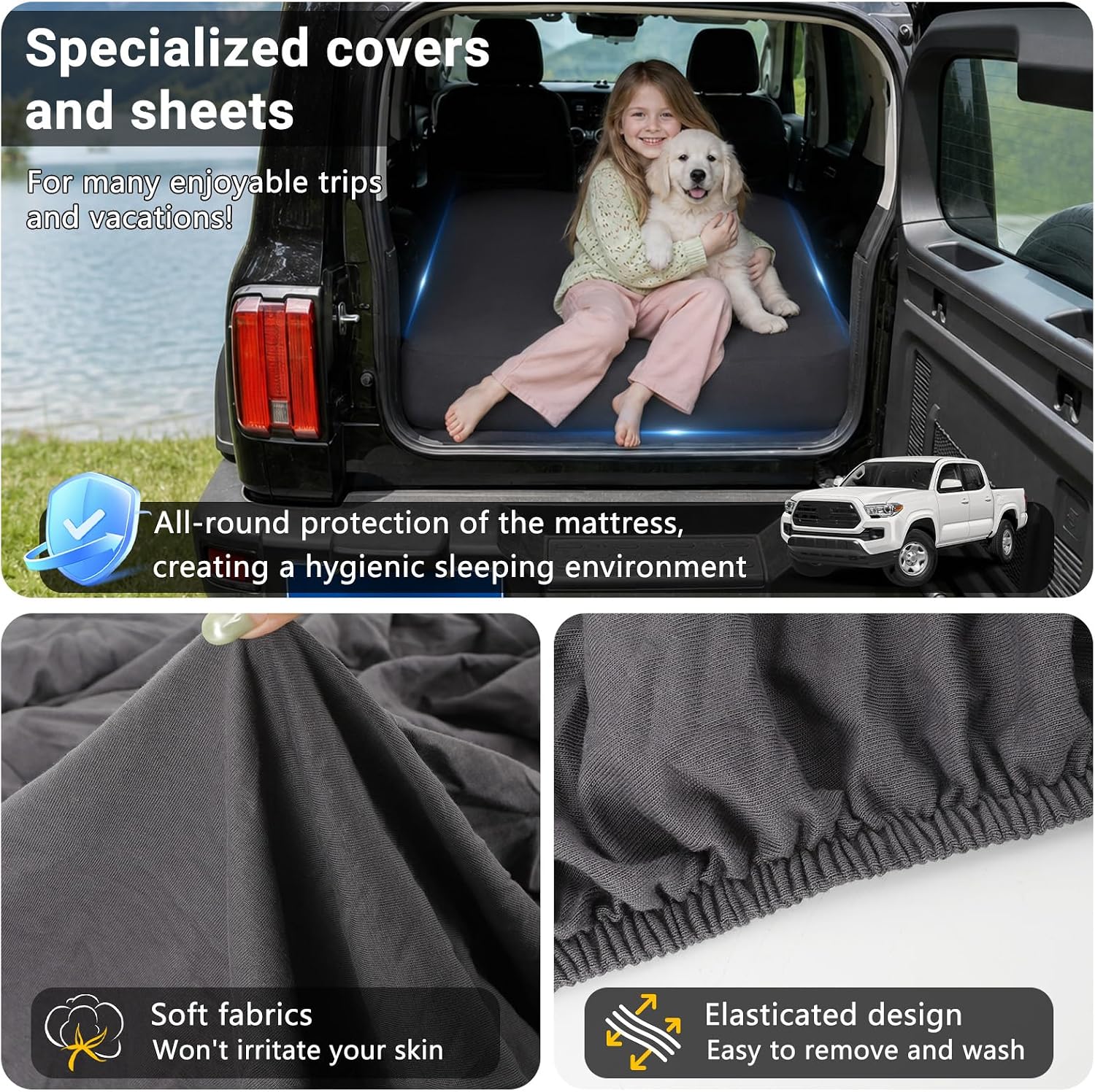 Full Sheets for Car Bed Air Mattress, Car Air Mattress Sheets for Car SUV Mattress, SUV Camping Mattress Sheet, Waterproof & Dirt Resistant - Full Size Sheet - Easy Fit SUV Air Mattress