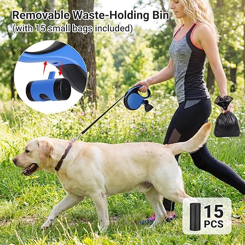 Miniatura 7 de Segarty Correa retráctil de 26 pies para perros de hasta 110 libras, correa resistente para perro con soporte para bolsa de excrementos, plomo extra