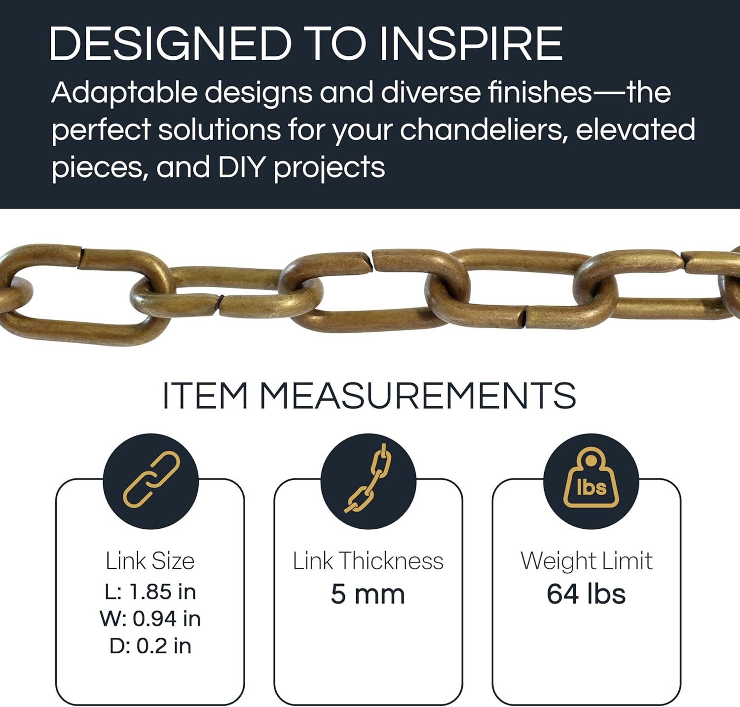 RCH Hardware CH-07-OBB-3 Decorative Polished Solid Chain for Hanging, Lighting-Standard Unwelded Links (3 ft/1 Yard) (Oil Bronzed Black)