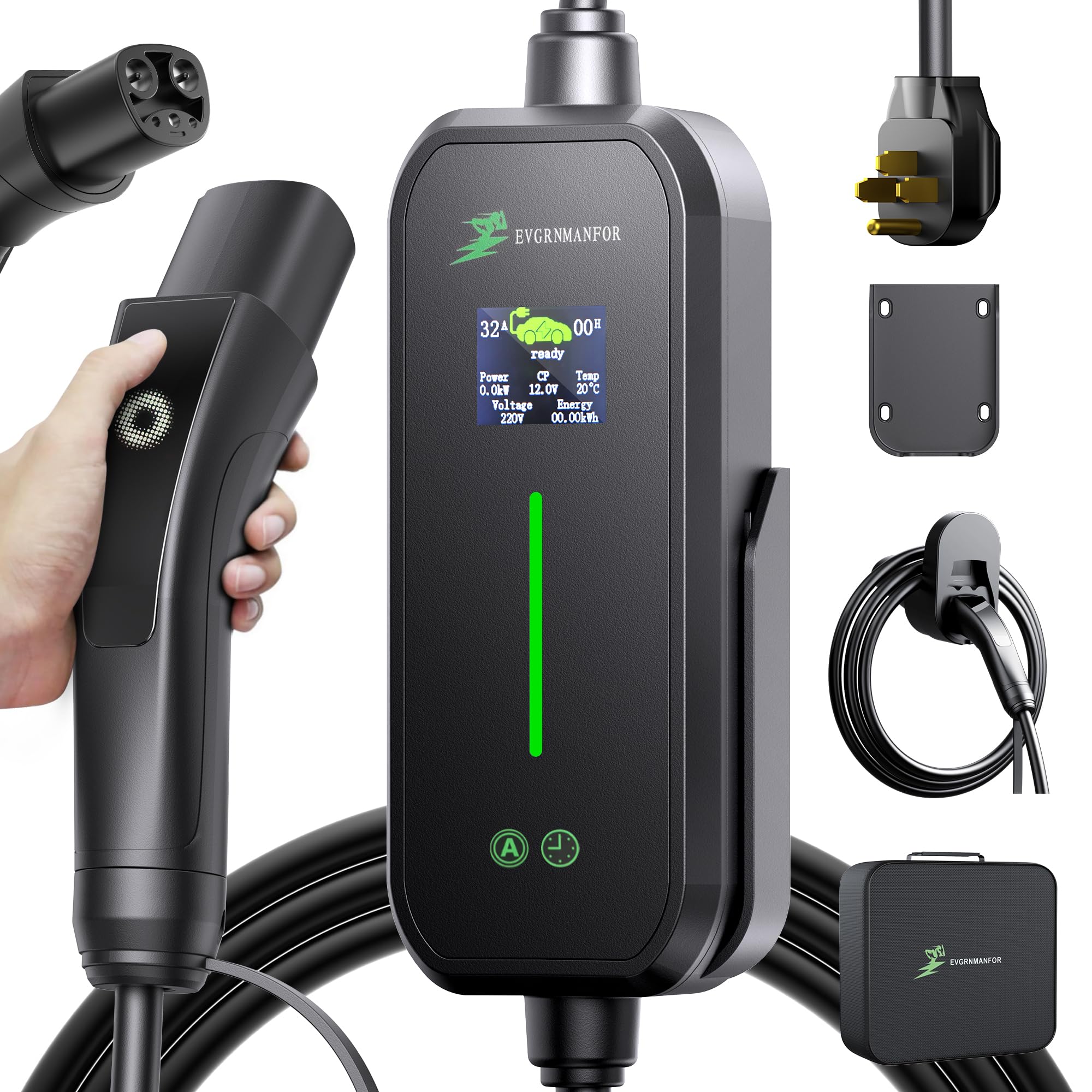 Photo 1 of 32A Level 2 Tesla Charger, [1.8? Led Screen, 10-32A Adjustable Current, Timing Delay, Ip67/Ip65] 25ft Tesla Mobile or Home Wall Charger, 240V Nema 14-50 Plug, Wall Mount, Connector for Model X/Y/3/S