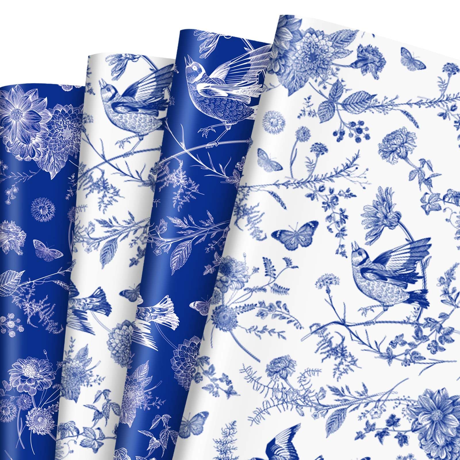 Amazon.com: JarThenaAMCS 8 Sheets Blue White Floral Wrapping