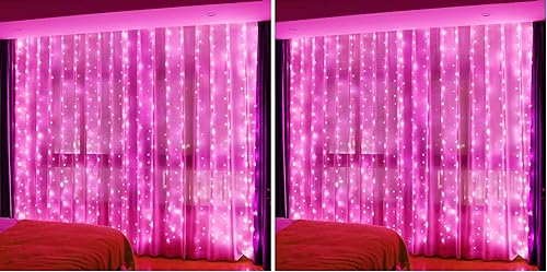 Miniatura 13 de HXWEIYE 300 luces LED de cortina de hadas, 9.8 x 9.8 pies, enchufe USB, 8 modos de luces colgantes de Navidad con control remoto para dormitorio