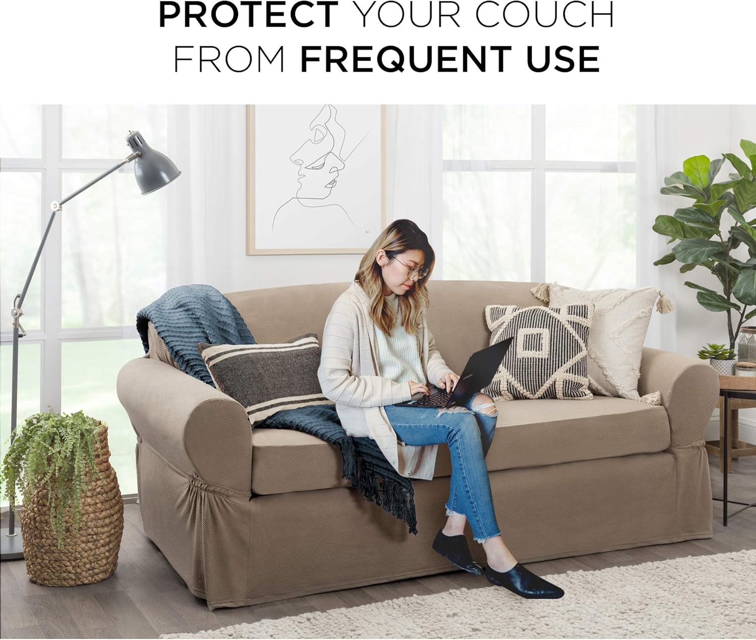 MAYTEX Pixel Ultra Soft Stretch Sofa Slipcover, Sand : Home & Kitchen