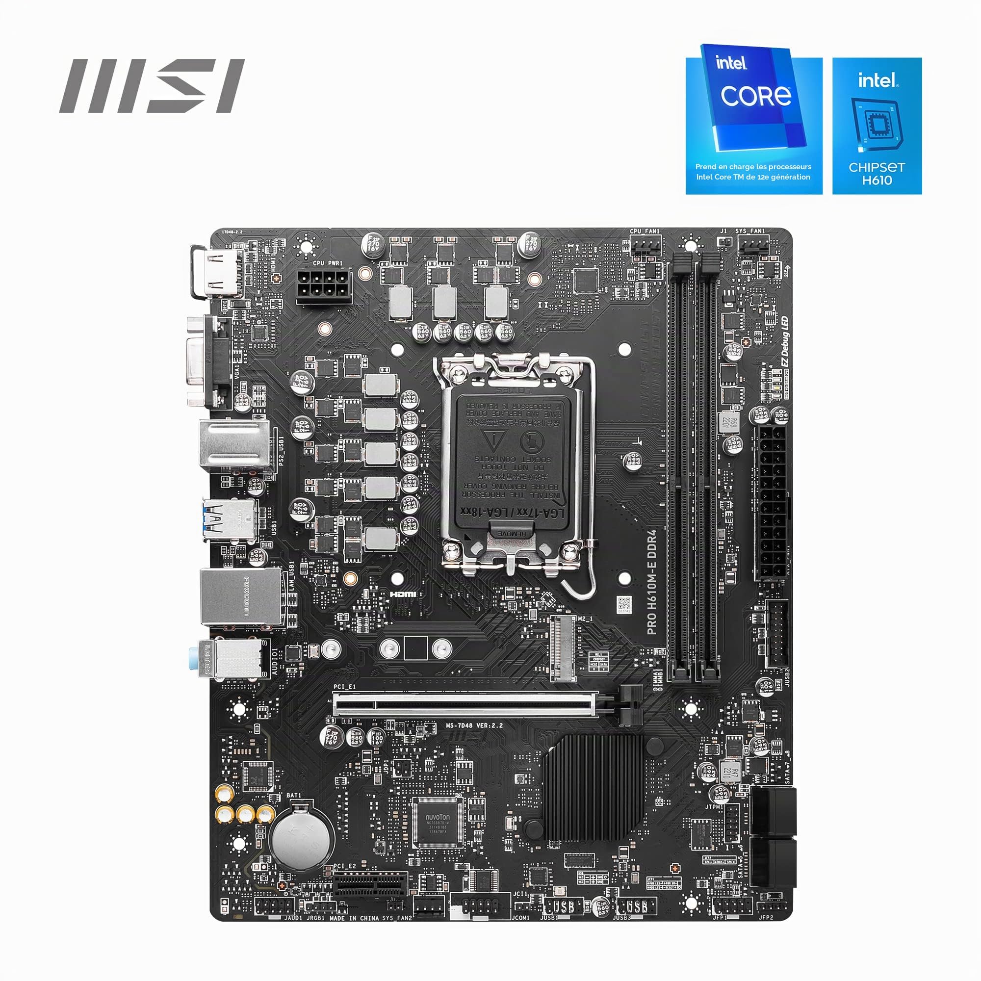 MSI Pro H610M-E DDR4 Carte mère, Micro-ATX - pour processeur Intel de 14e, 13e et 12e gén., LGA 1700 - DDR4 Memory Boost 3200MHz/MAX, PCIe 4.0 x16, M.2 Gen3