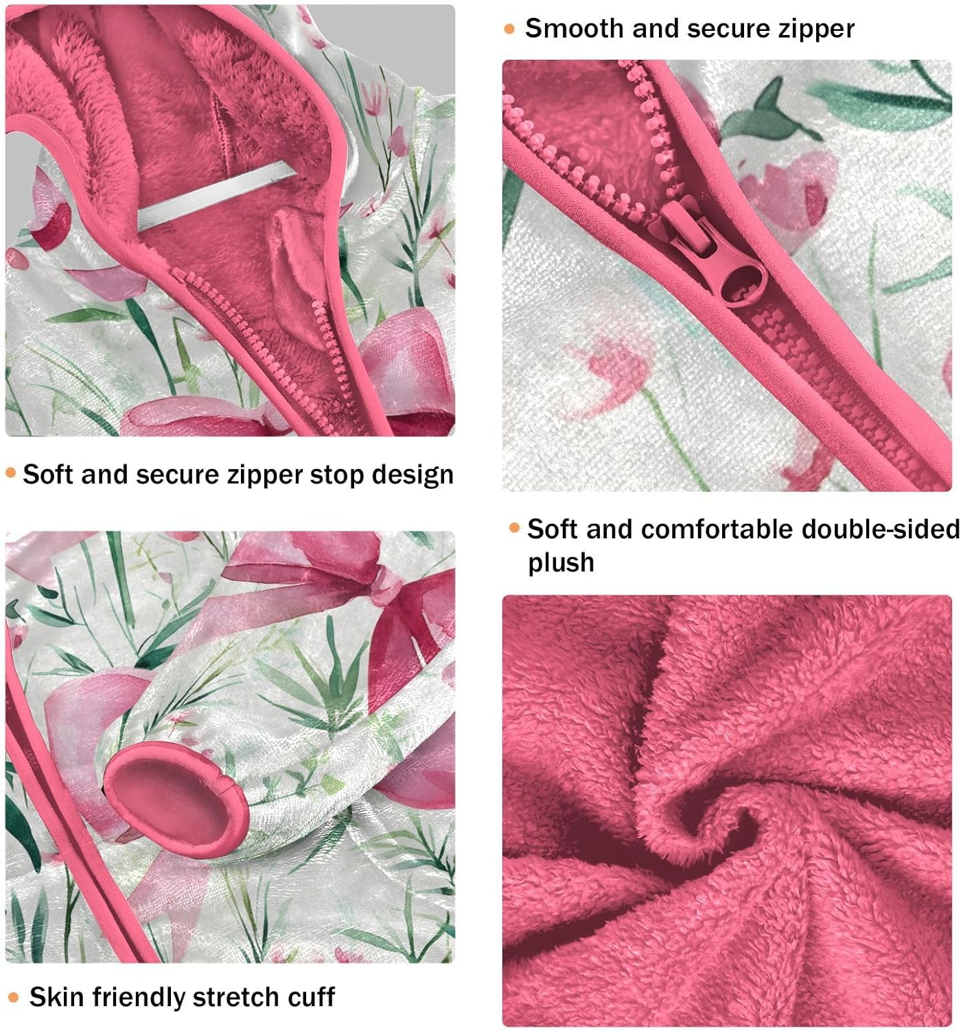 Girls Hoodie Outfit Pink Bow Green Grass Pattern Zipper Sweatshirt Coat Fleece Jacket for Kids 3-10T