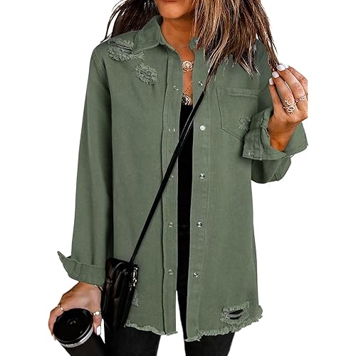 Dokotoo Women's Oversized Denim Jacket Casual Long Boyfriend Distresse Jean Jacket Autumn Spring