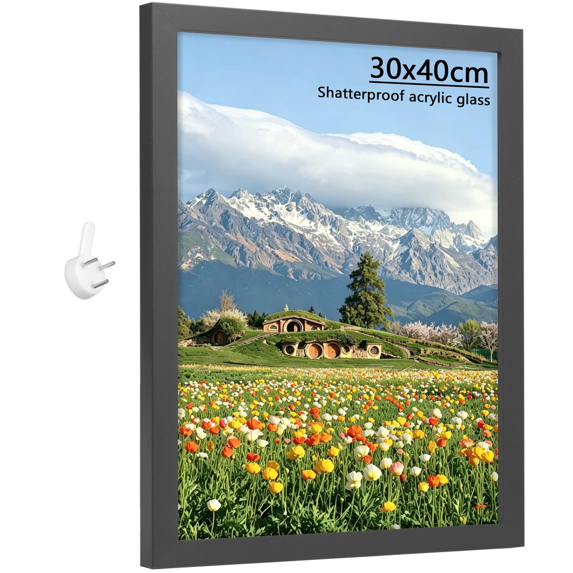 Cadre Photo 30x40 cm Noir Lot de 1, Cadre pour Poster, Cadre Photo Mural, Format Portrait et Paysage, en MDF et Acrylique Anti-Casse pour Certificats, Posters, Œuvres d'Art, Décoration Maison