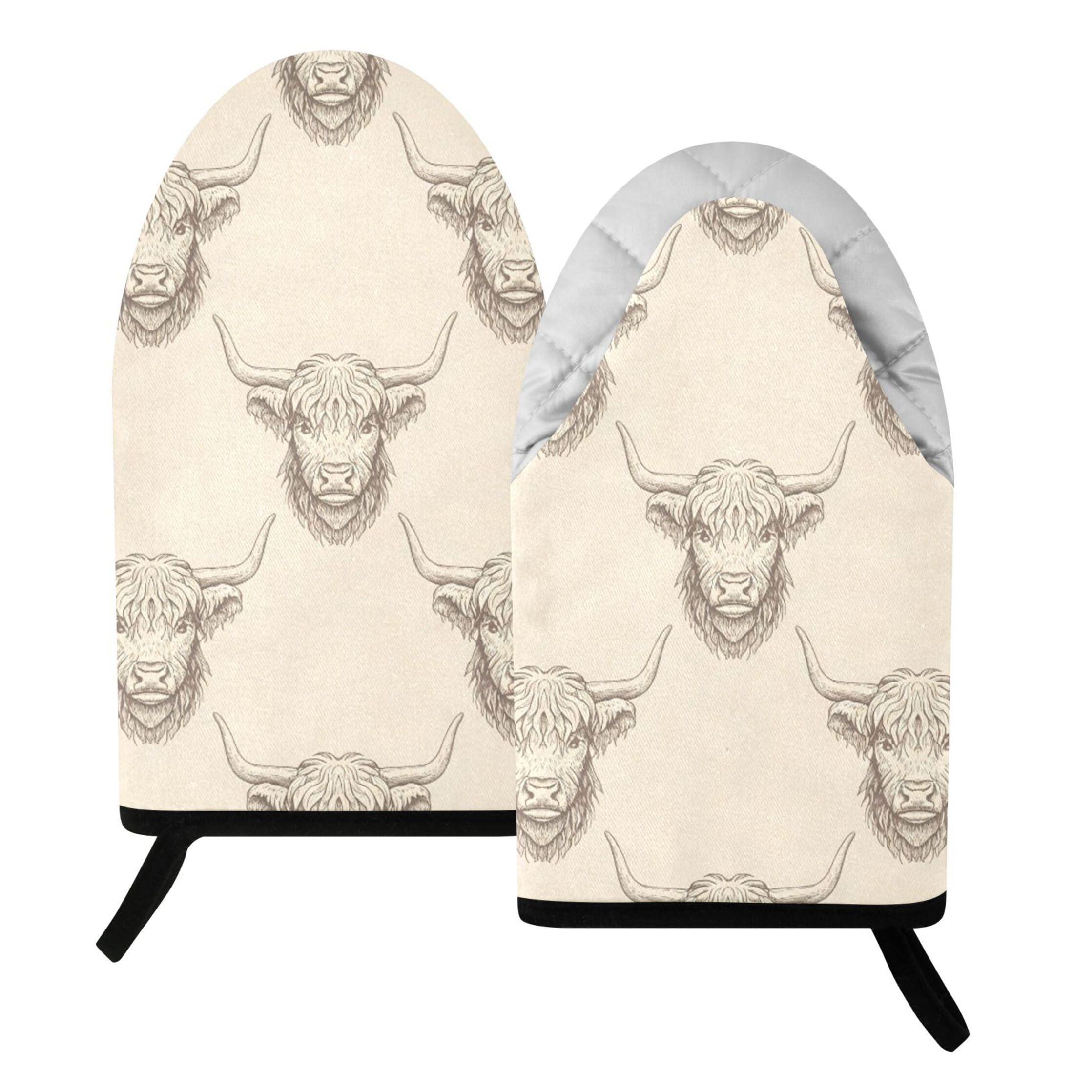 Fuauuyl Oven Mitts Heat Resistant Kitchen Gloves, Cow Head Classic Oven Gloves with Hanging Loop for Baking BBQ Cooking Grilling, 1 Pair, 9.5 in