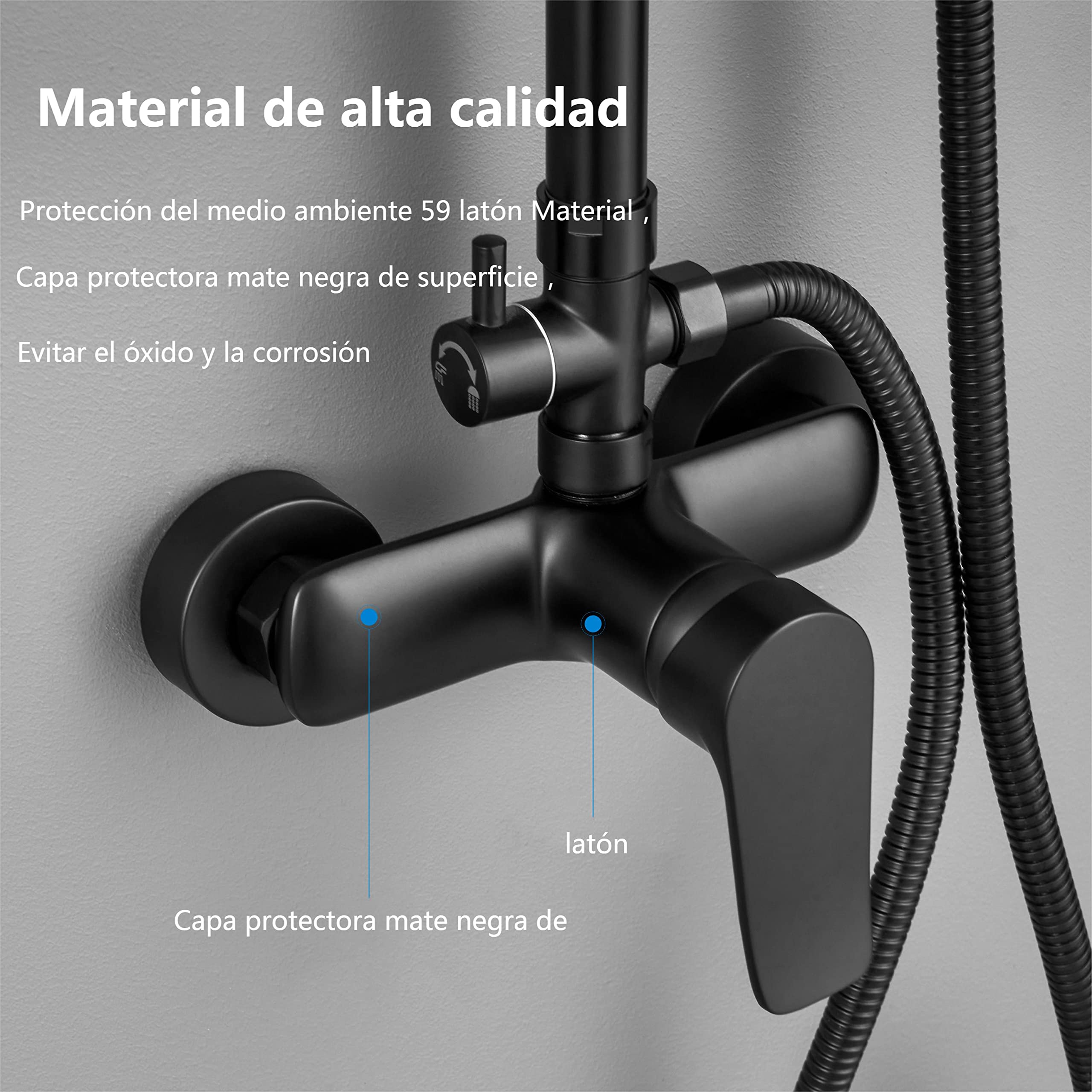 Columna Ducha Negra Monomando, YOOZENA Duchas de Baño Columna con Lluvia, Columna Ducha con Grifo, Alcachofa con Manguera