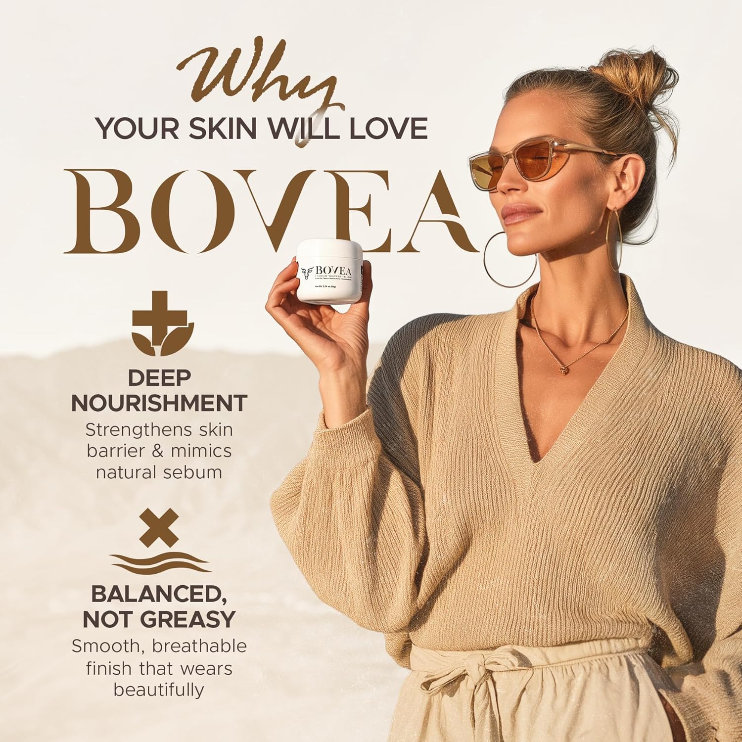 BOVEA Whipped Tallow Honey Balm – Grass-Fed Beef Tallow for Skin, Face & Body – Tallow Moisturizer with Manuka Honey & Organic Jojoba Oil – Natural Cream for All Skin Types – 3.24oz - Image 3