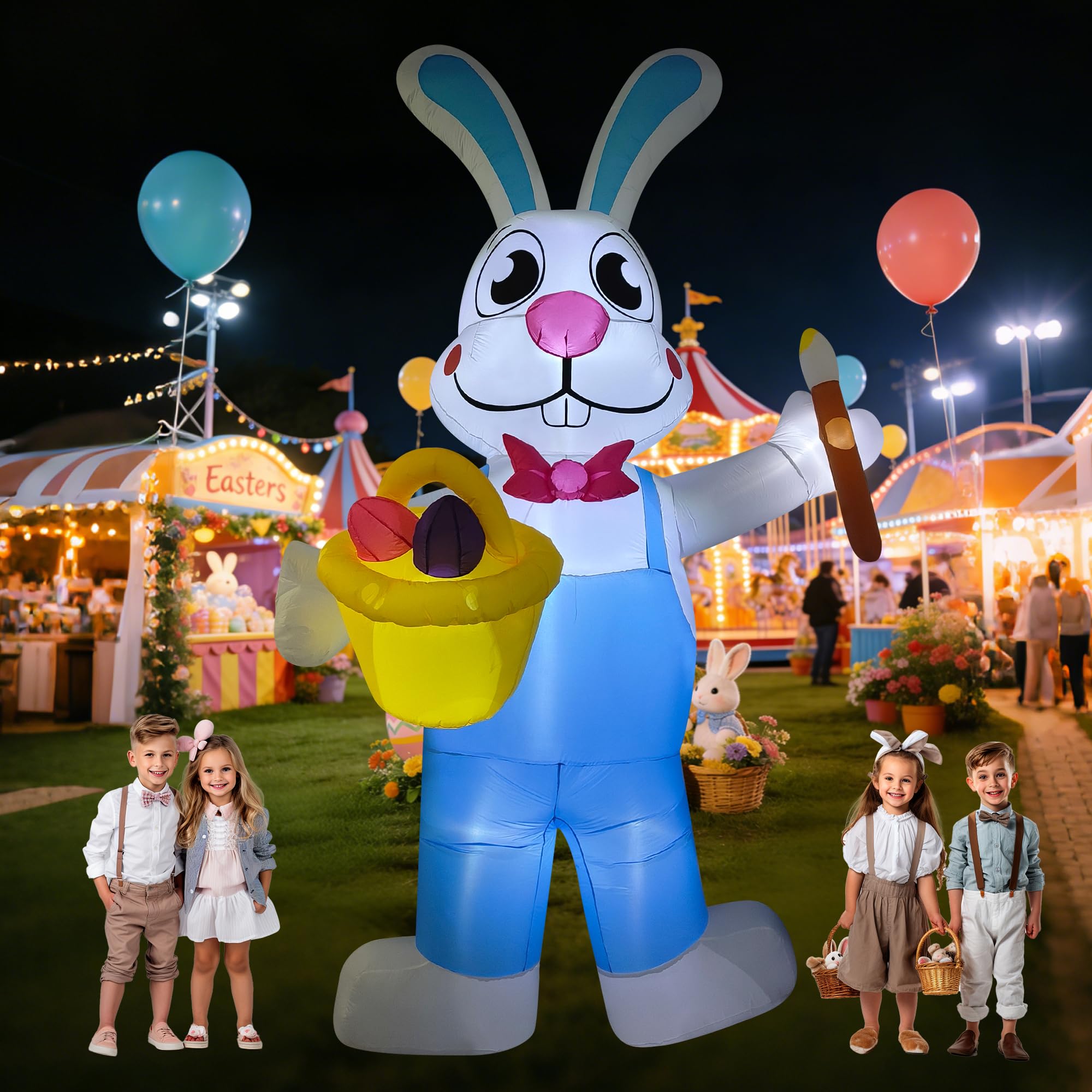 Lapin gonflable de Pâques géant avec DEL lumineuses pour pelouse et jardin