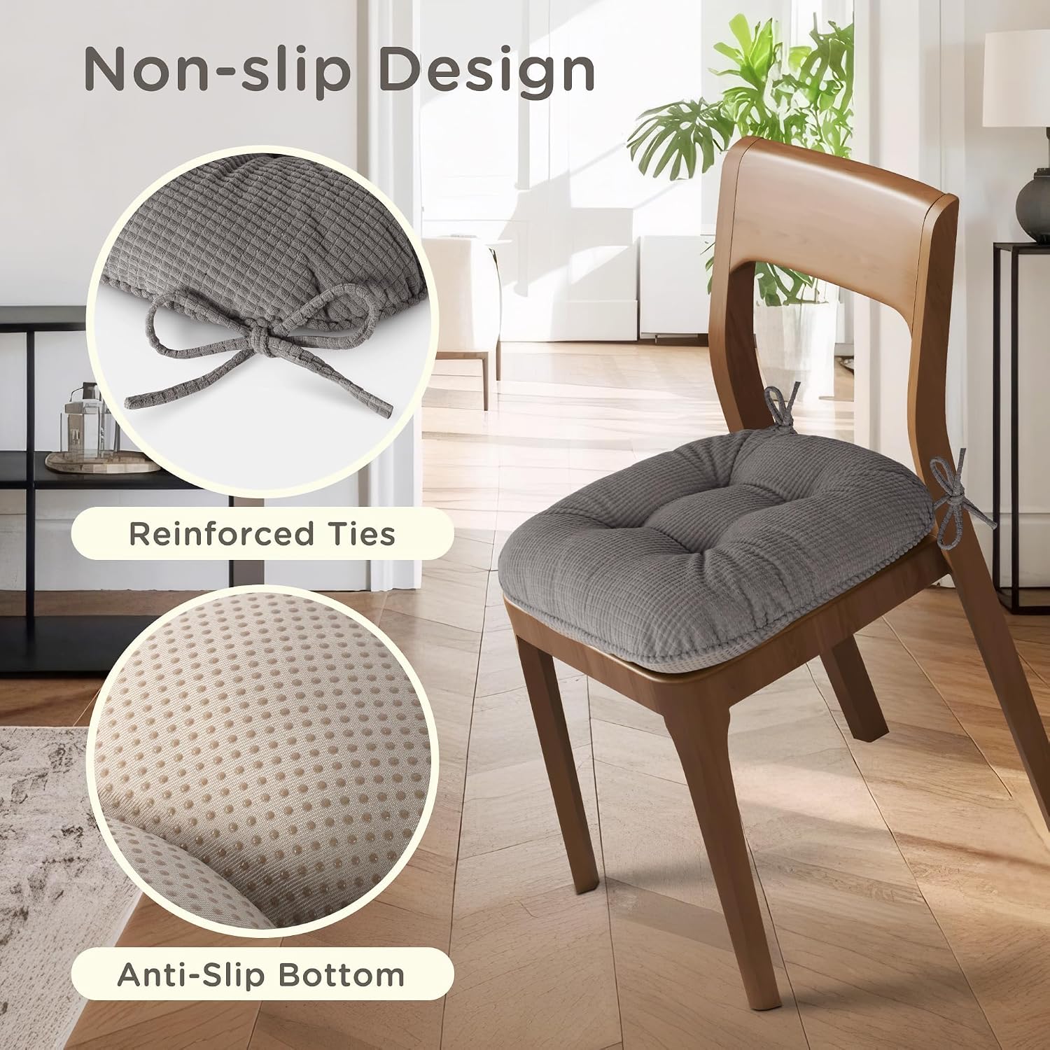 Indoor Dining Chair Cushions Set of 2, 17"X16"X3", Medium Grey