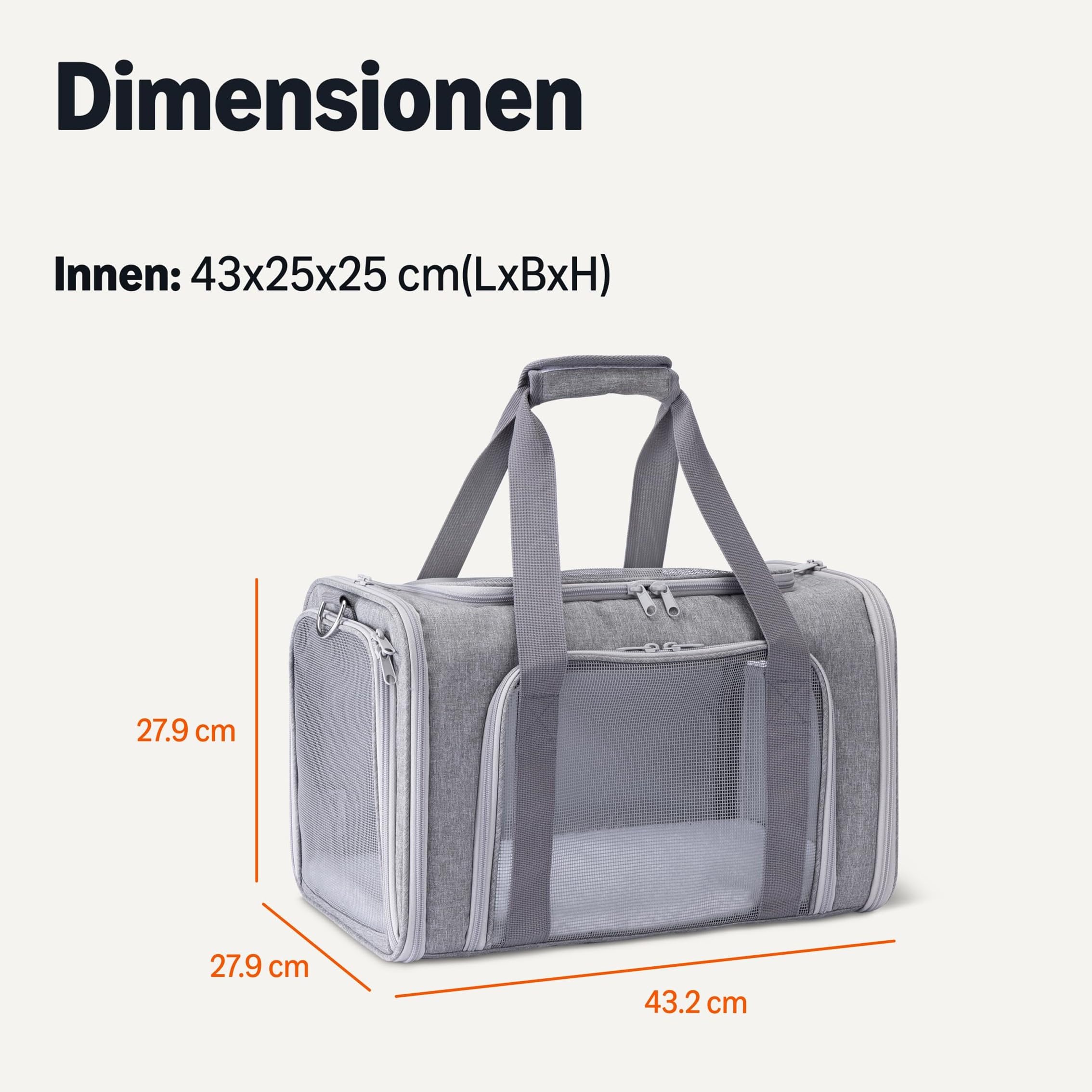 Amazon Basics Weiche Tragetasche für Katzen & Hunde, Verstellbarer Schultergurt, für Flugverkehr Zugelassen, Faltbares Tragbares Design, Netzbelüftung, 43,2cm x 27,9cm x 27,9cm, Grau