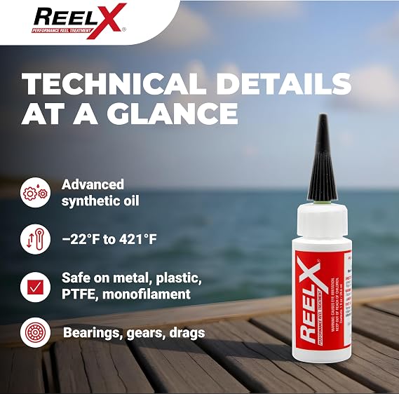ReelX Fishing Reel Lubricant, Extreme-Pressure Anti-Corrosion Oil for Bearings, Spinning, Baitcasting, Spincast, Fly, Trolling & Electric Reels, Smooth Casting Saltwater Freshwater Protection, 1 oz