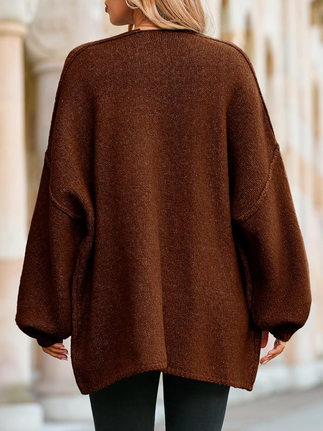 Saodimallsu Womens Oversized Cardigan Sweaters Open Front Chunky Knit Casual Long Lantern Sleeve Fall Sweater Coats - Image 5