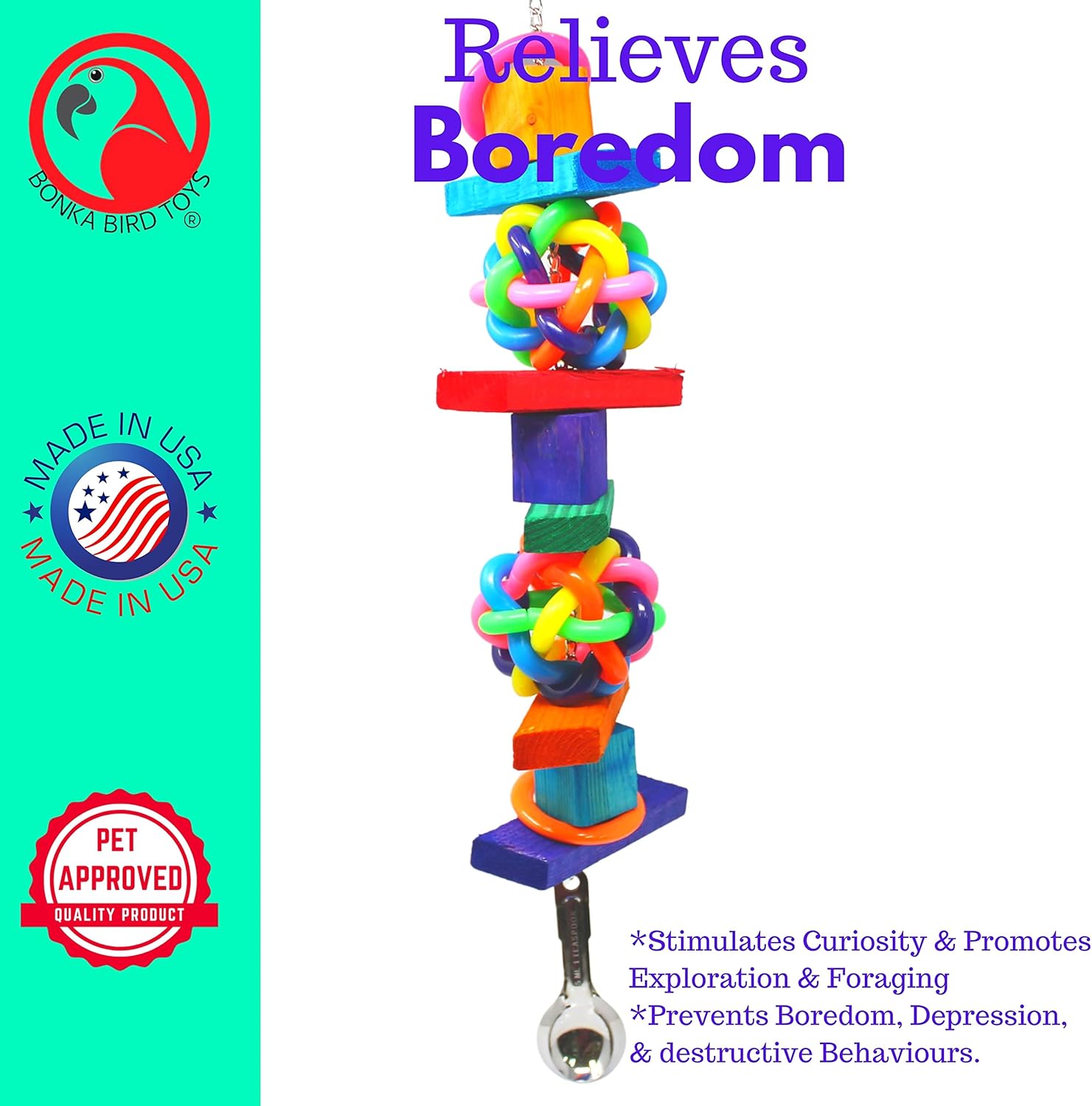 Bonka Bird Toys 1368 King Wibbly Large Bird Toy Medium Parrot Cage Toys Cages African Grey Conure Amazon