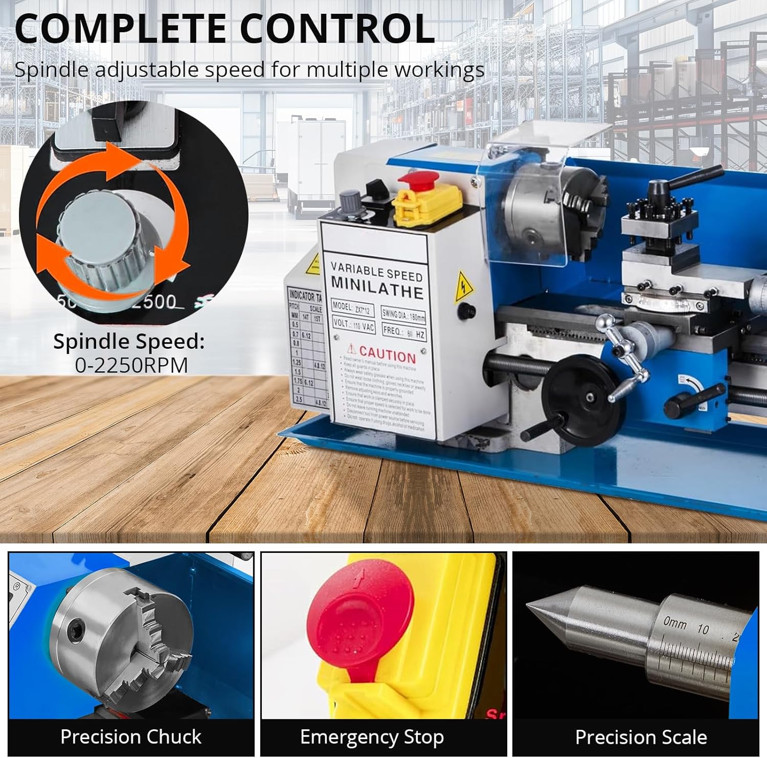 Mini Metal-Lathe Machine Benchtop 550W Variable Speed 2250RPM W/ 3-Jaw Chuck CNC - Picture 16 of 18