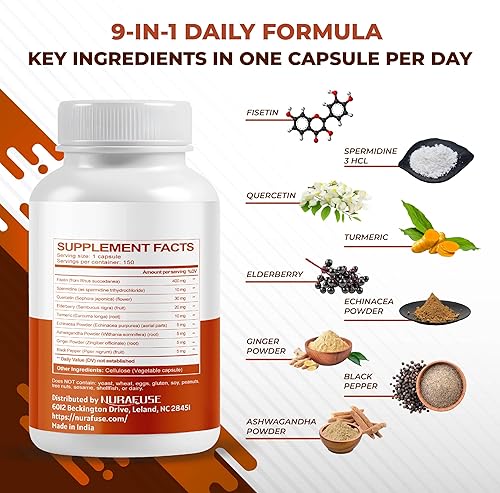 Miniatura 3 de Fisetin Fórmula 10 en 1 - con resveratrol de quercetina de espermidina, saúco, cúrcuma sin OMG, sin gluten, sin soja