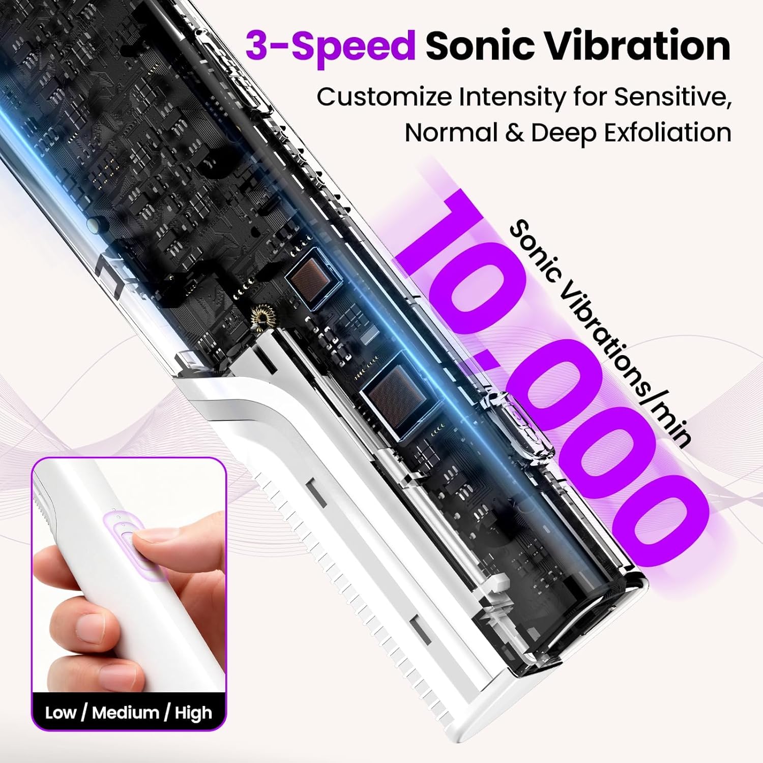 Sonic Dermaplane Razor for Women Face, 3-Speed Rechargeable Facial Hair Remover & Exfoliating Dermaplaning Tool, Gentle Face Shaver for Peach Fuzz, Smooth Skin Radiant Glow, with 10 Replacement Blades