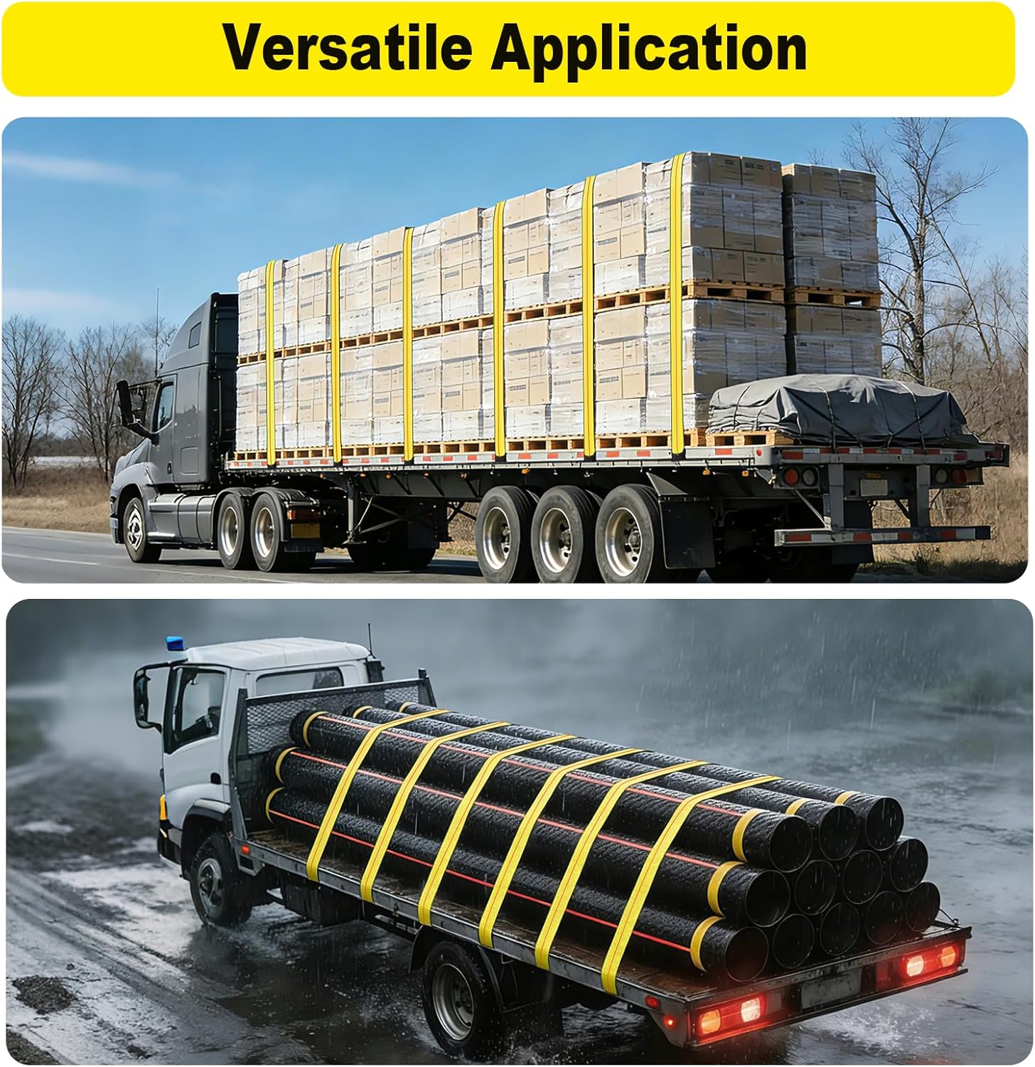 FAHKNS Winch Straps, 4" x 30' Heavy Duty Tie Down with Flat Hooks, 5400lbs Working Load Limit Weather-Resistant Tow Strap Cargo Strap for Flatbeds, Trucks and Trailers, 4 Pack