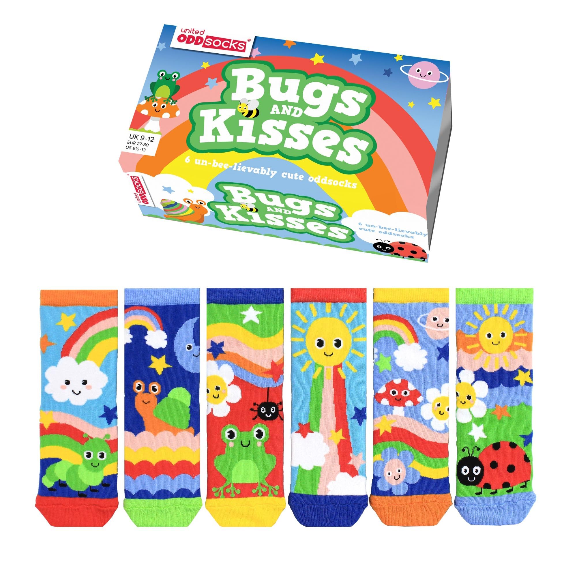 United Oddsocks Bugs & Kisses Gift Box for Kids – 6 Mismatched