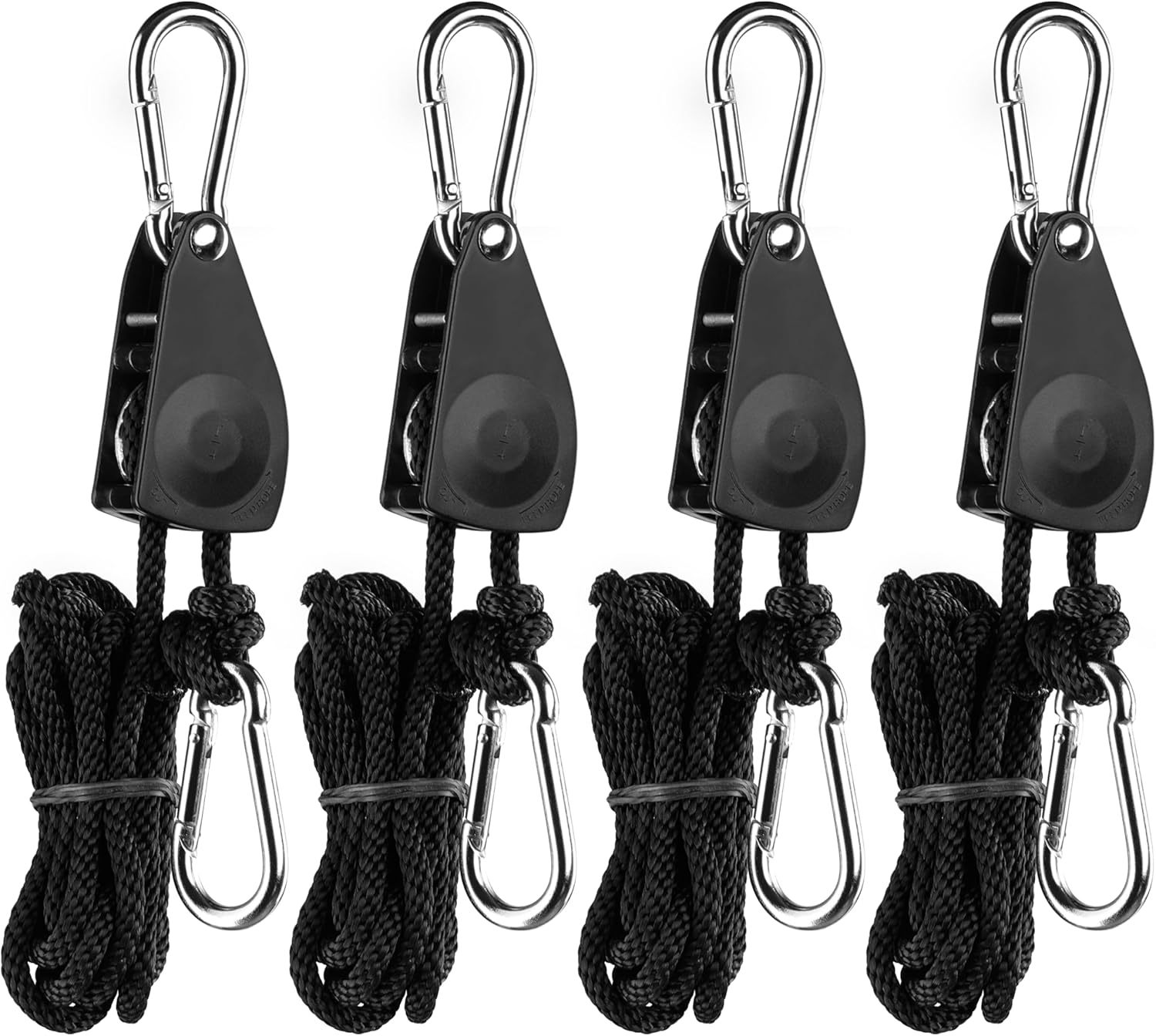 4 Stück Seil Ratsche Mit Haken - 1/8 Zoll Verstellbar Bis 65kg | Ideal Für Pflanzenlampen & Zelt