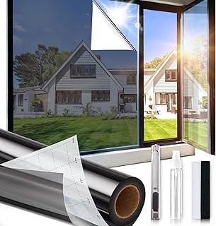 Windimiley One Way Privacy Window Film, Reflective Window Tint for Home, Heat Control Sun Blocking Mirror Window Film See Out Not in Door Window Covering with 3 Tools(17.5 x 78.7 Inch, Black)