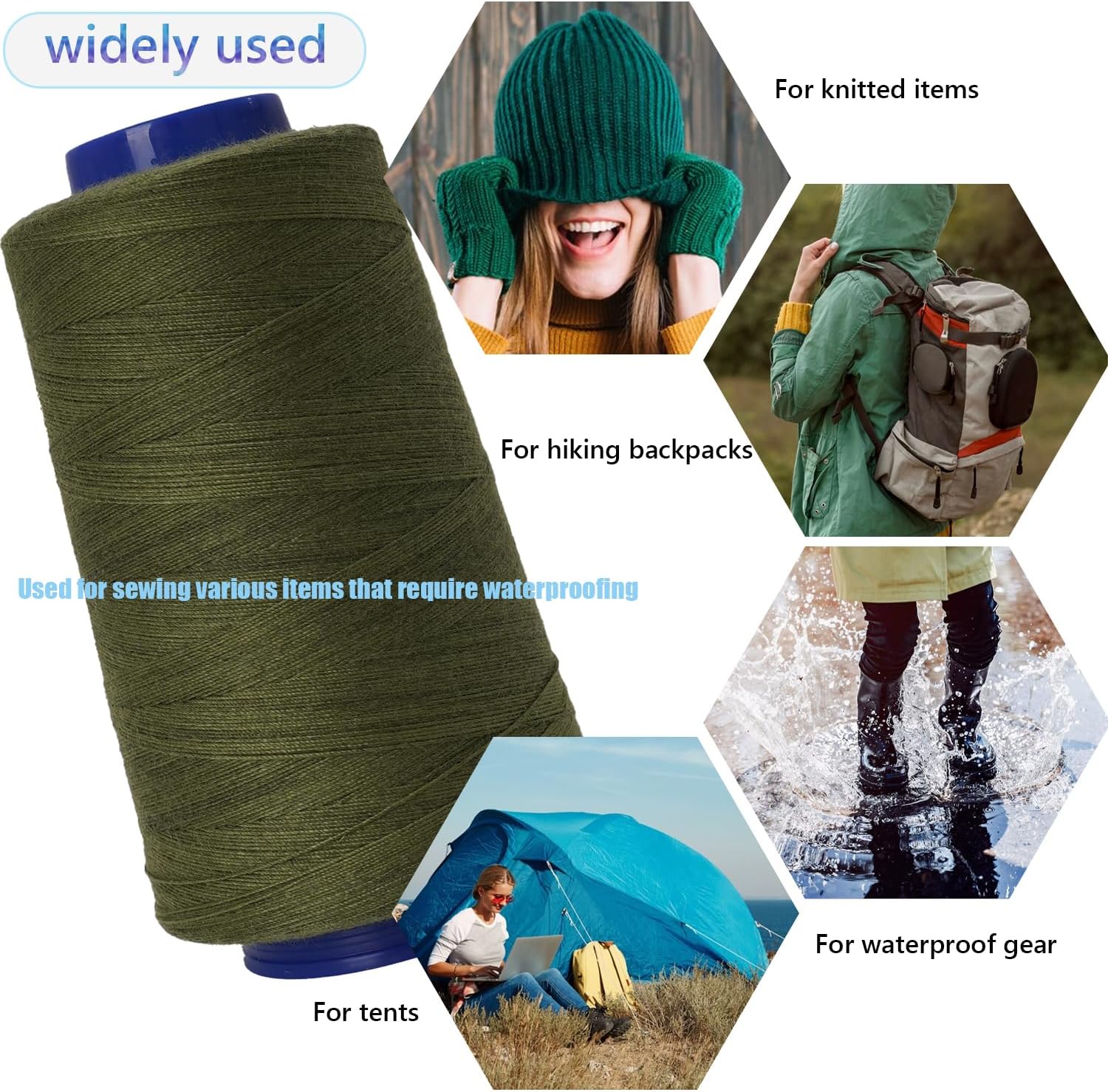Waterproof Sewing Thread 1000-Yard,300D/3,Tex 105,Upholstery Thread Heavy Duty Sewing Thread for Sewing Machines and Hand Stitching and Quilting (Military Green)