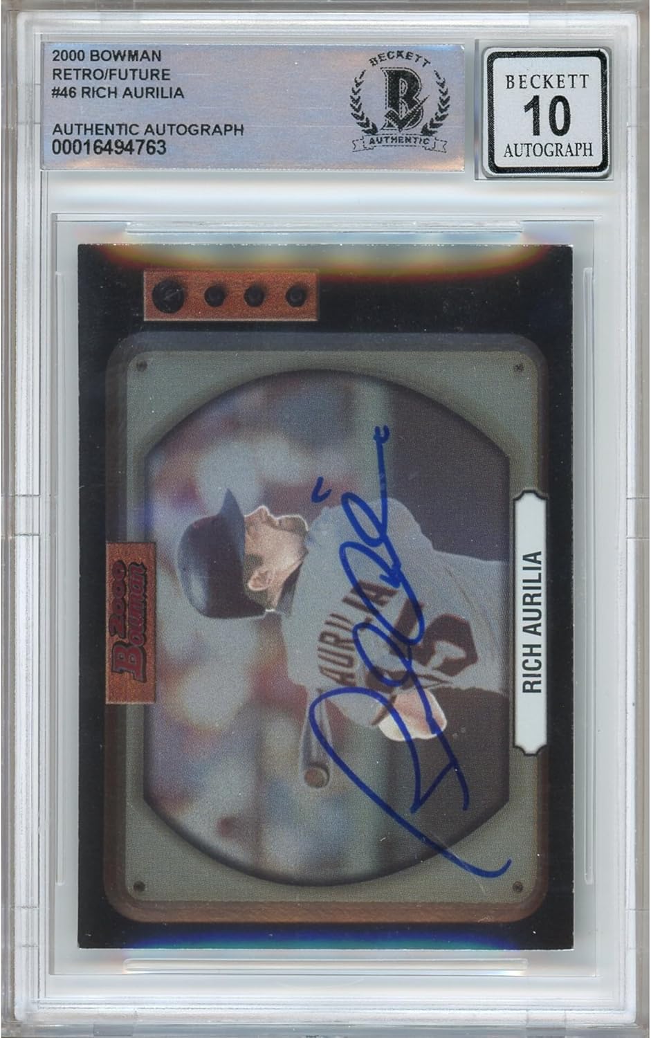 Rich Aurilia Autographed 2000 Bowman Retro Future #46 Baseball Trading Card Beckett BGS Auto 10 Graded BAS Authentic Slabbed COA Played For San Francisco Giants MLB