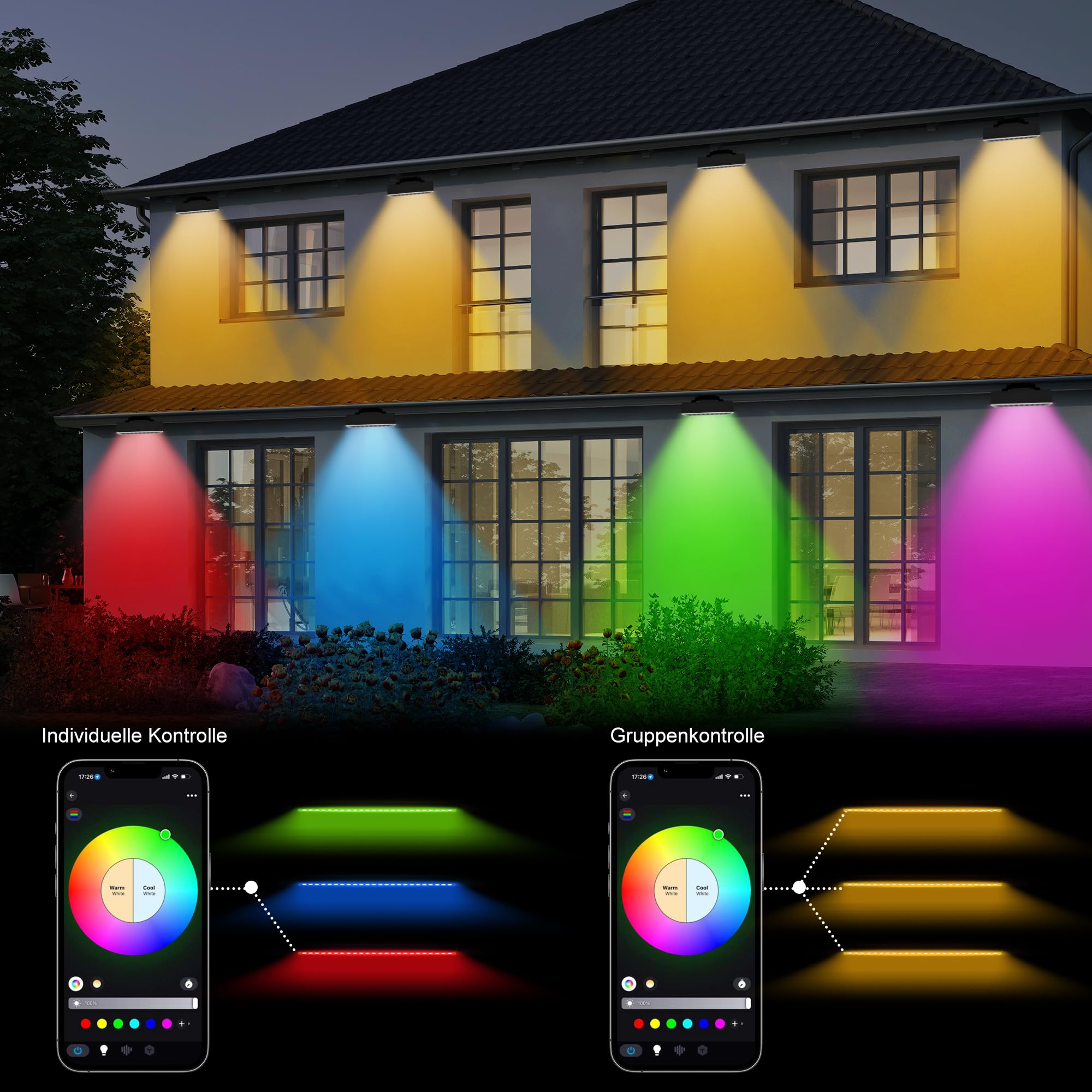Yotivki RGB LED Outdoor Floodlight, Smart 180W Colour Changing Floodlight with App Control & Remote Control - Image 3